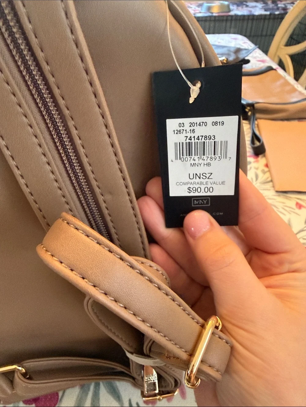Marc New York Taupe Backpack with Gold Hardware New - Picture 3 of 3